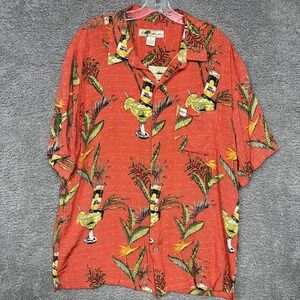 Joe Marlin x Corona Beer Shirt Men's Size XL Red Hawaiian Short Sleeve Button Up